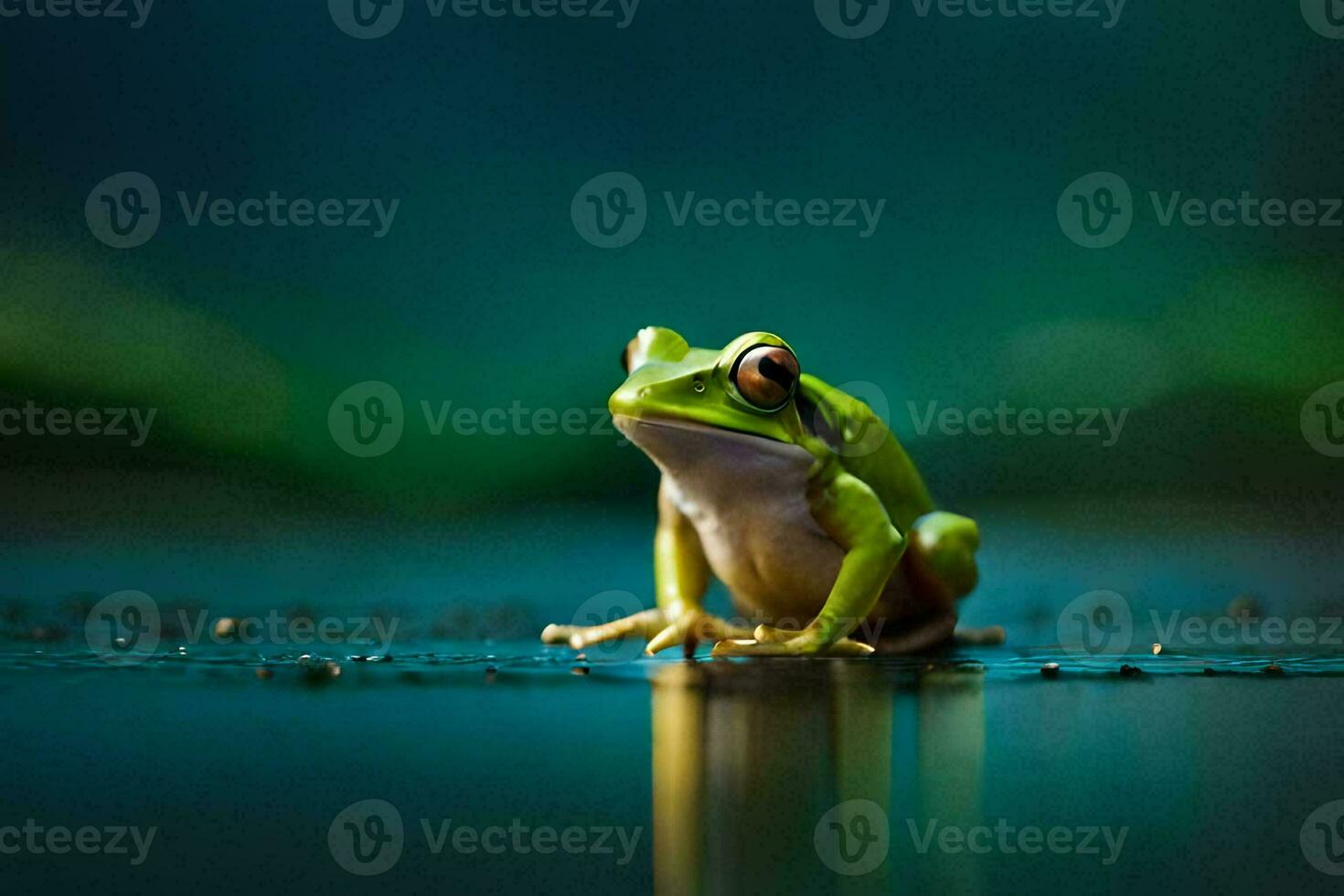 a frog sitting on the ground with water droplets. AI-Generated photo