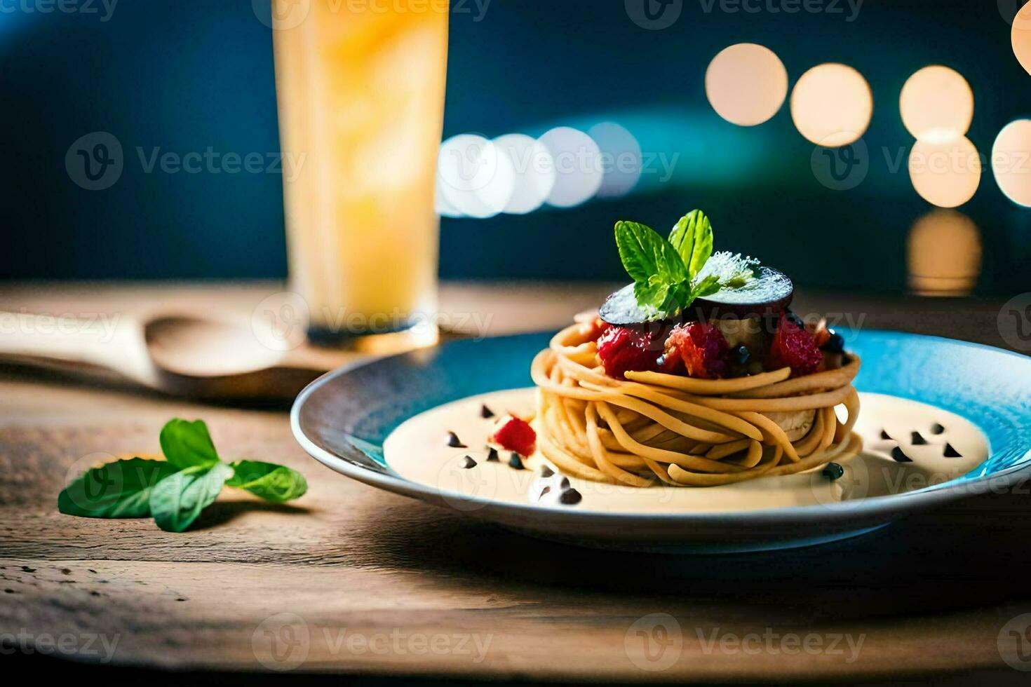 pasta with tomato sauce and vegetables on a plate. AI-Generated photo