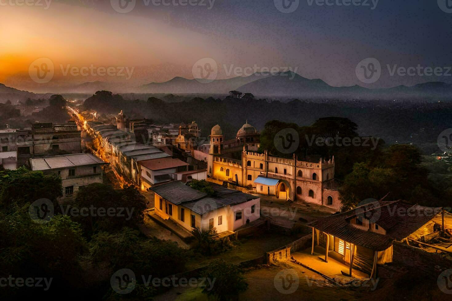 sunset over the town of person, india. AI-Generated photo