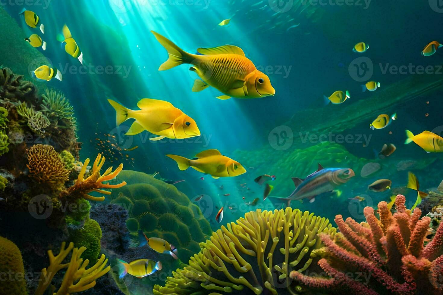 underwater scene with fish and coral reef. AI-Generated photo