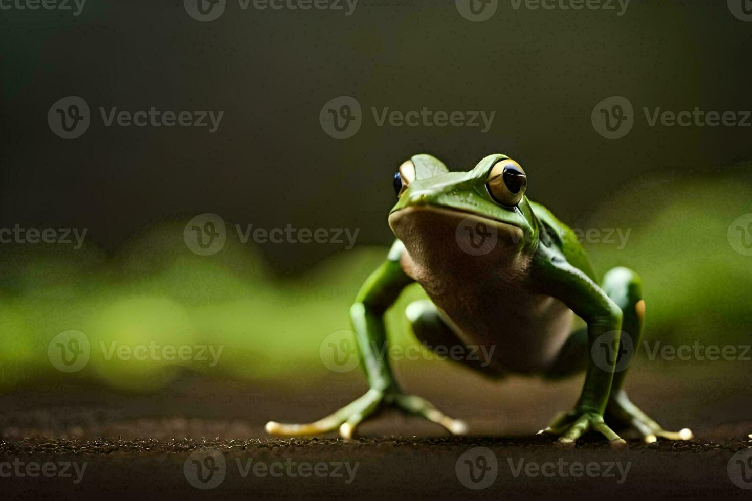 a frog is standing on its hind legs. AI-Generated photo