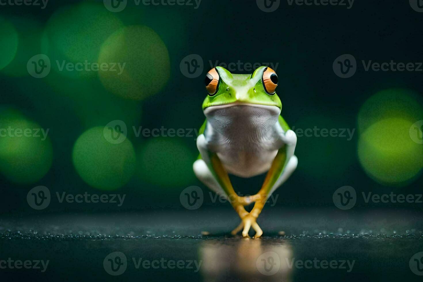 a frog is standing on its hind legs. AI-Generated photo