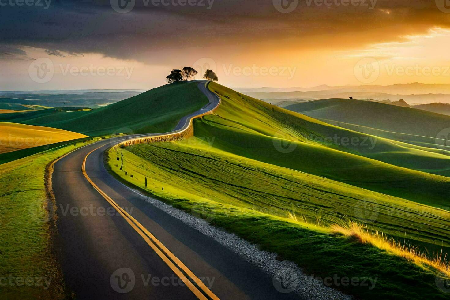 the road to the sunset. AI-Generated photo