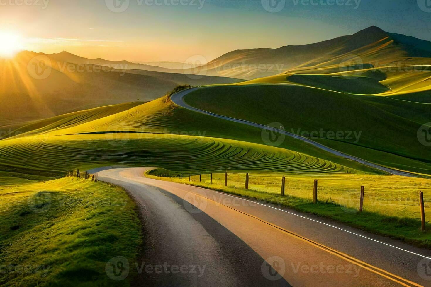 the road to the sunset. AI-Generated photo