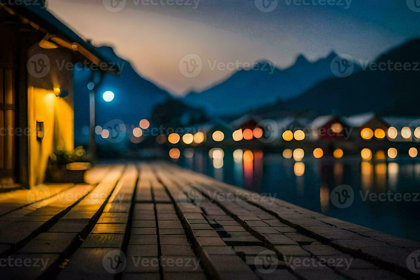 photo wallpaper the night, water, mountains, house, the, norway, the house,. AI-Generated