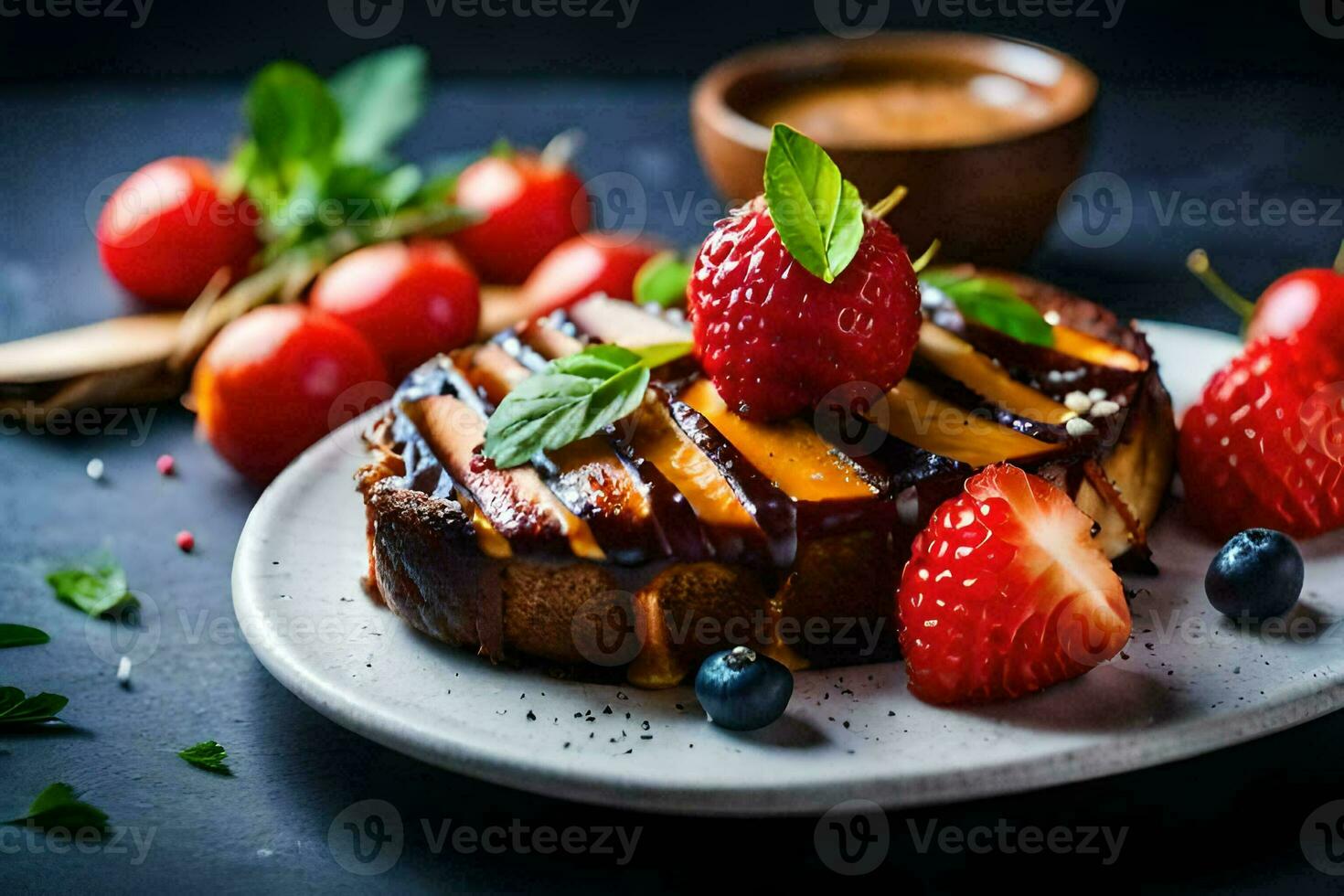 a plate with strawberries and blueberries on it. AI-Generated photo