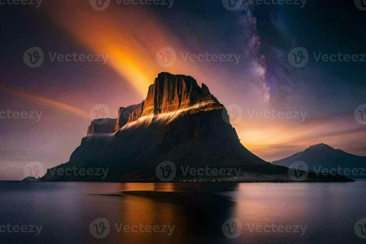 the milky way over a mountain in iceland. AI-Generated photo