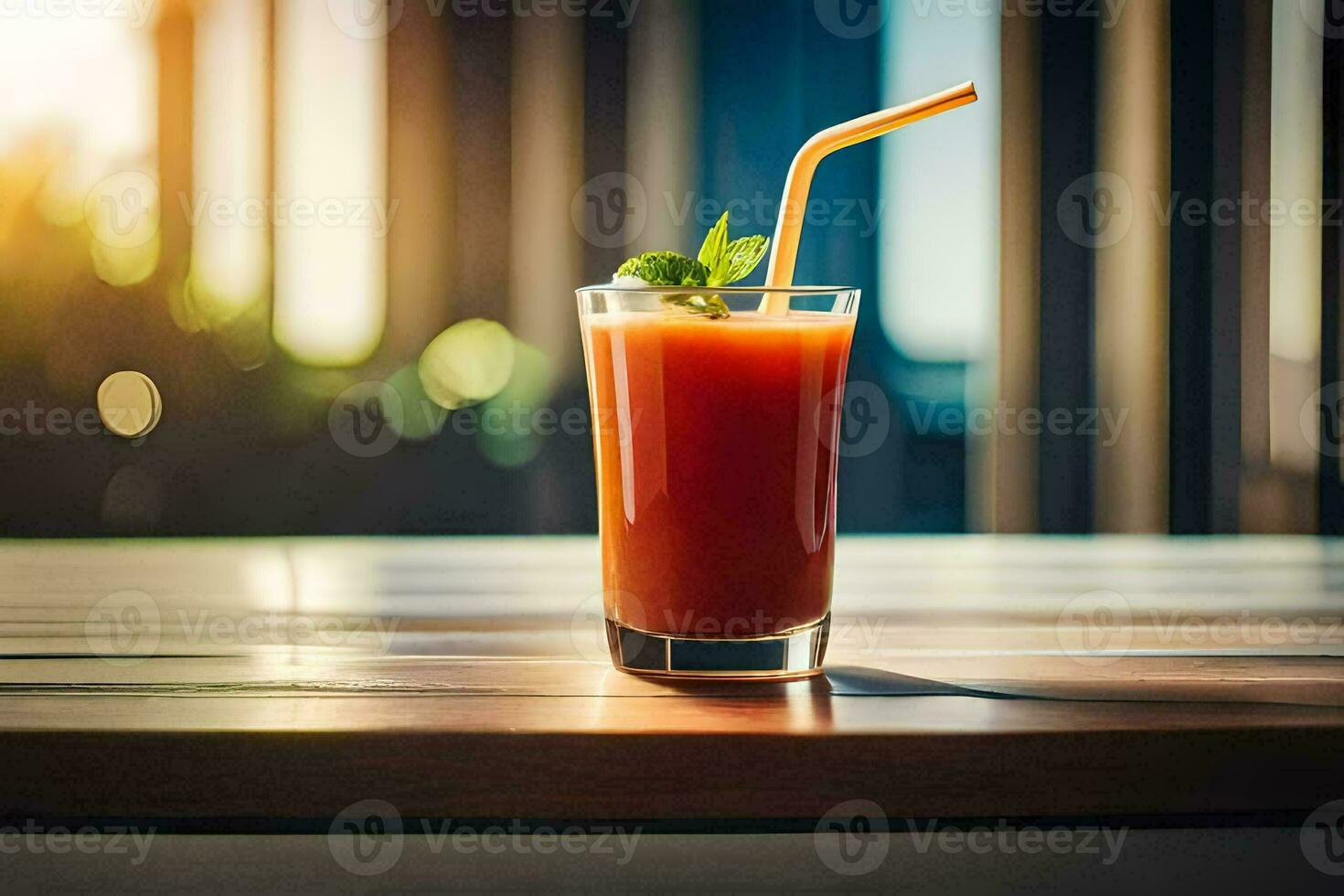 a glass of juice with a straw. AI-Generated photo