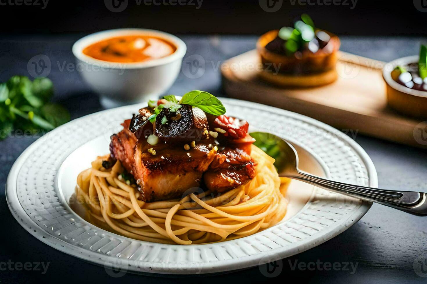 un plato de espaguetis con carne y salsa. generado por ai foto
