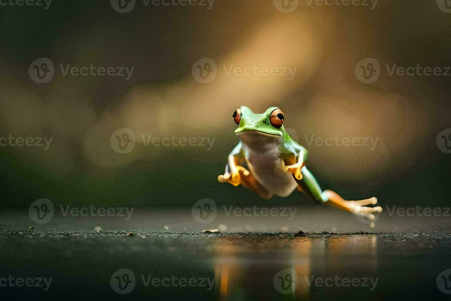 a frog jumping on the ground. AI-Generated photo