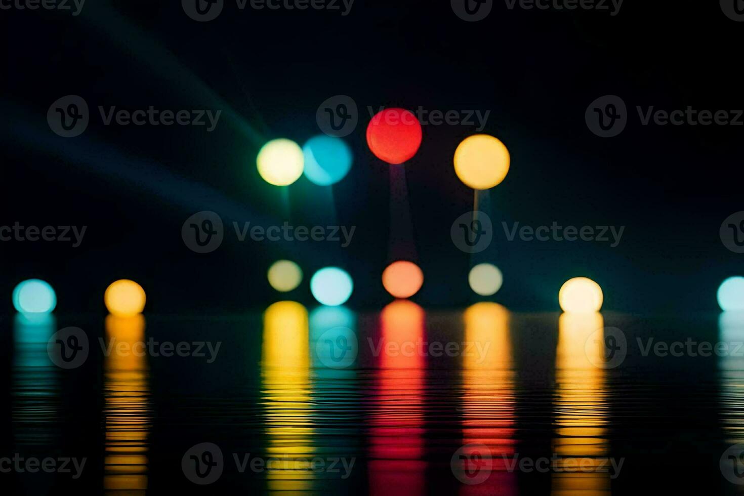 colorful lights on the water at night. AI-Generated photo