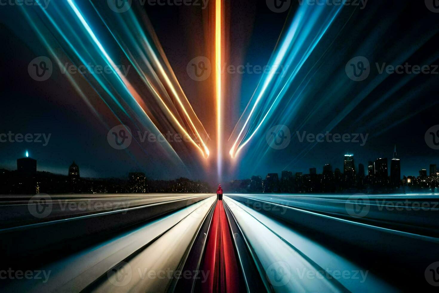 a long exposure photograph of a city at night. AI-Generated photo