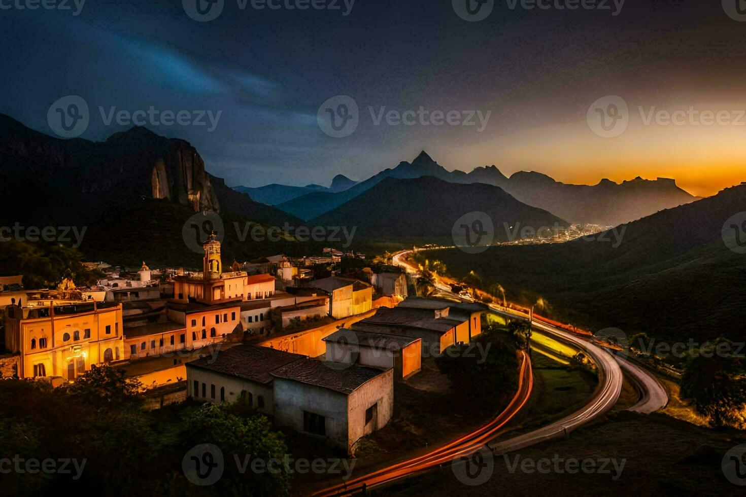 photo wallpaper the sky, mountains, road, the city, the village, the mountains, the. AI-Generated