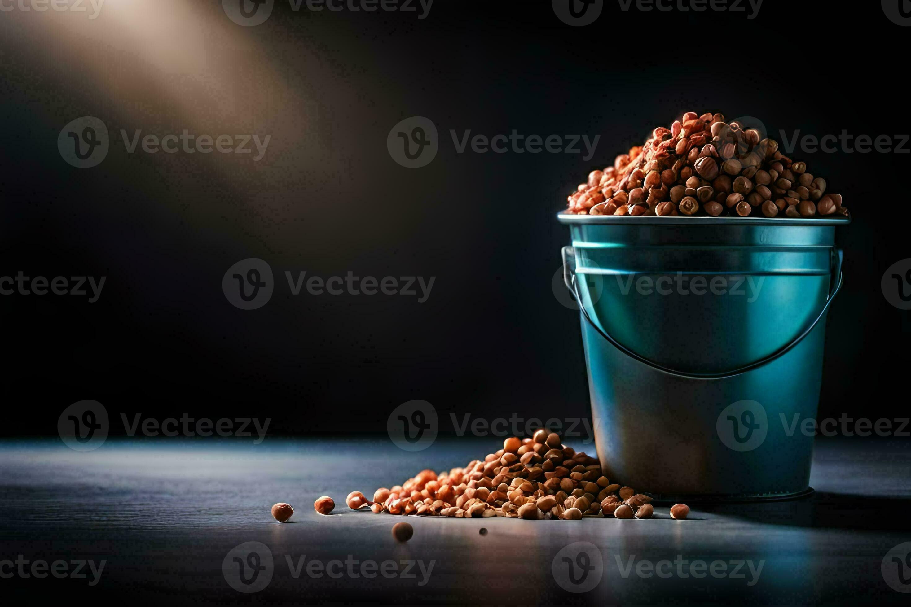 bucket of beans on a dark table. AIGenerated 33597916 Stock Photo at