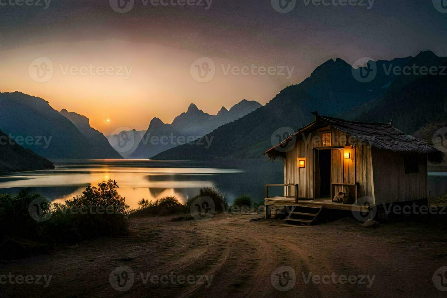 el cabina en el montañas. generado por ai foto