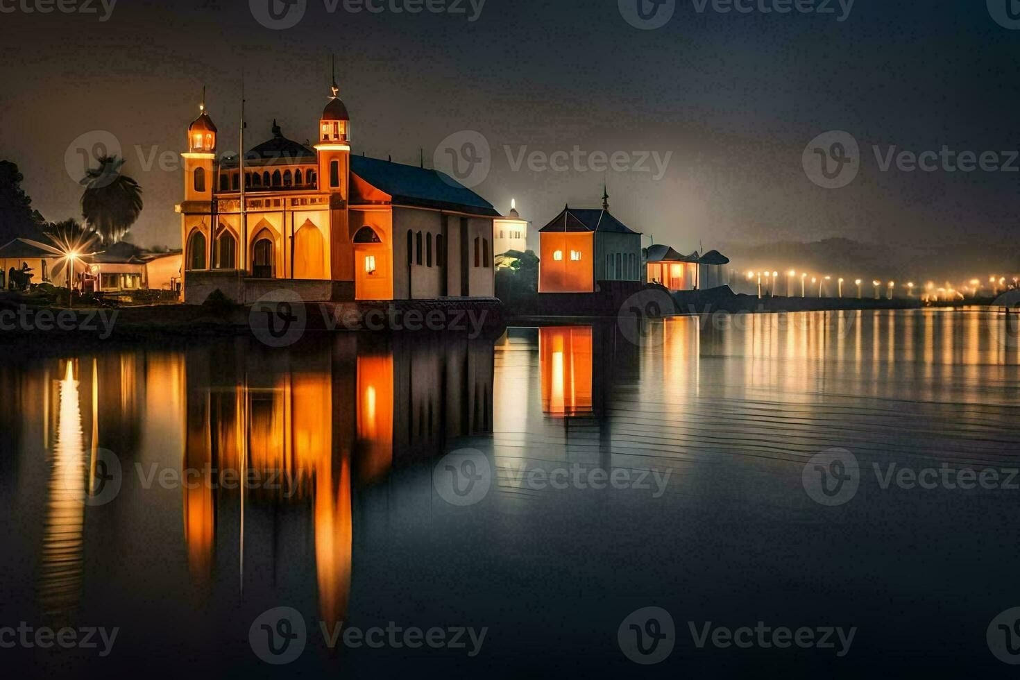 a mosque in the fog. AI-Generated photo