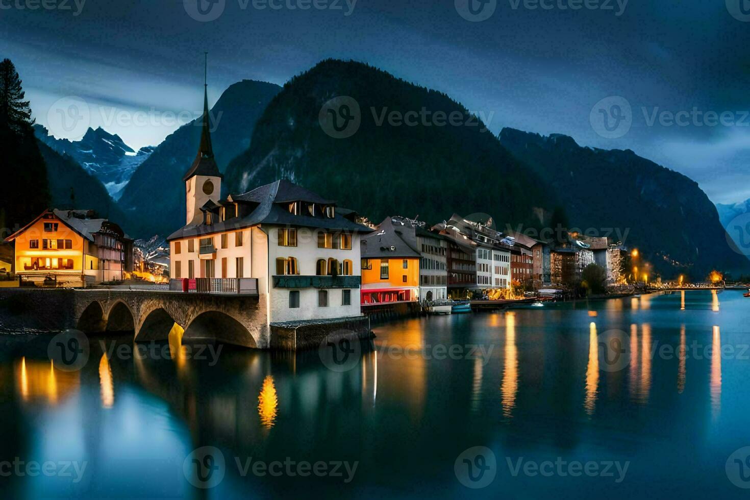 a town in the mountains at night. AI-Generated photo