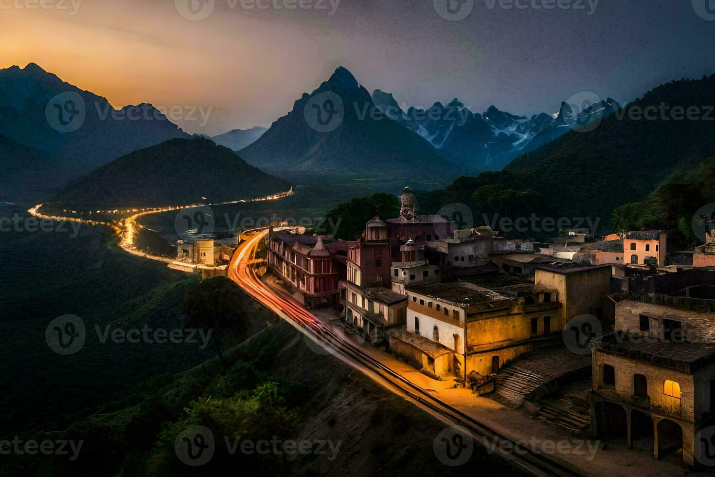 foto fondo de pantalla el cielo, montañas, camino, camino, el camino, el camino, el la carretera. generado por ai