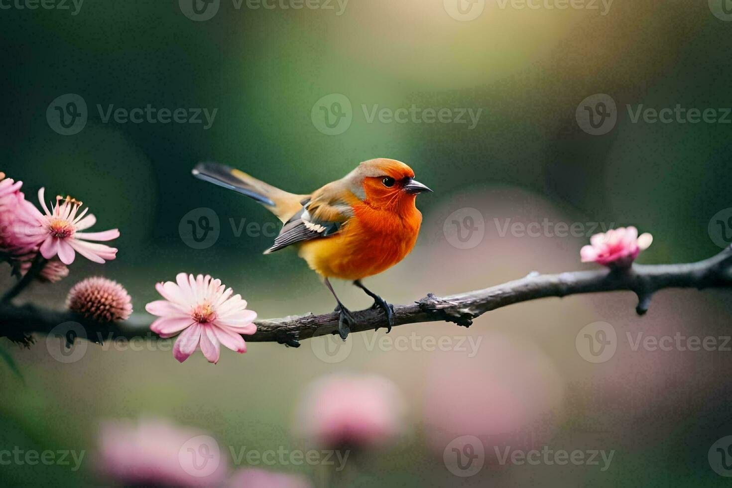 photo wallpaper the bird, flowers, spring, the bird, spring, bird, spring, bird. AI-Generated