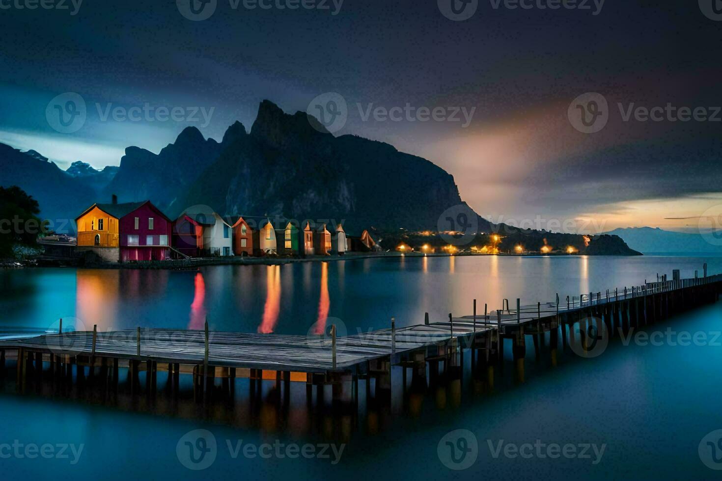 photo wallpaper the sky, water, mountains, houses, lofoten, norway,. AI-Generated