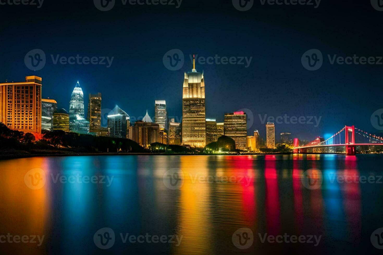 the chicago skyline at night. AI-Generated photo