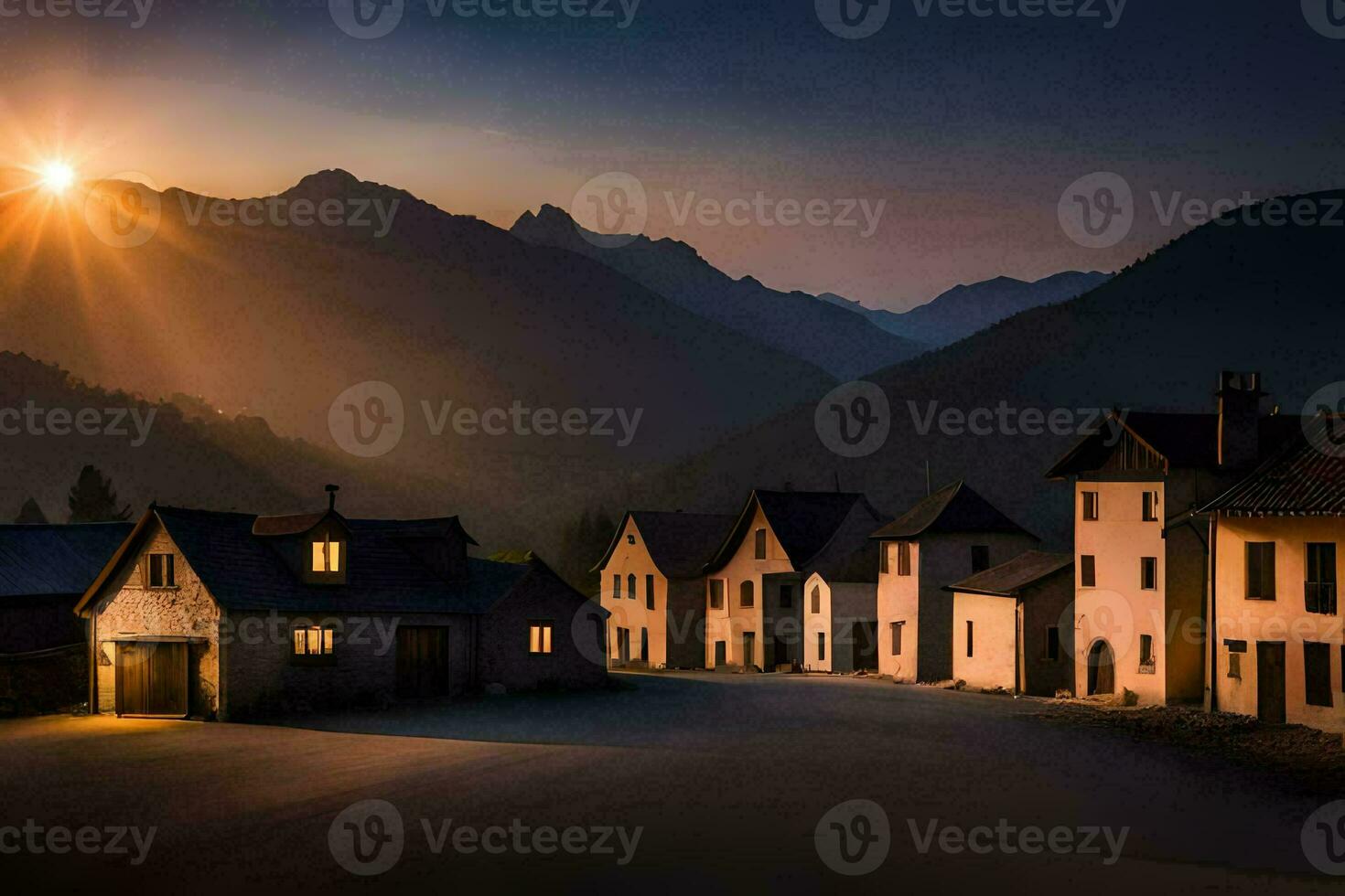 photo wallpaper the sky, mountains, the sun, the mountains, the sun, the mountains,. AI-Generated