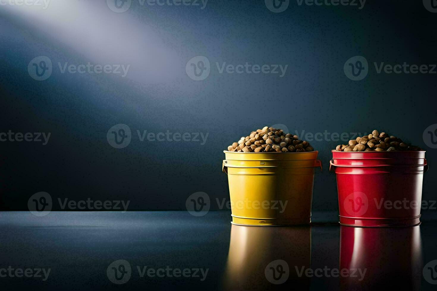 two buckets of food on a table. AI-Generated photo