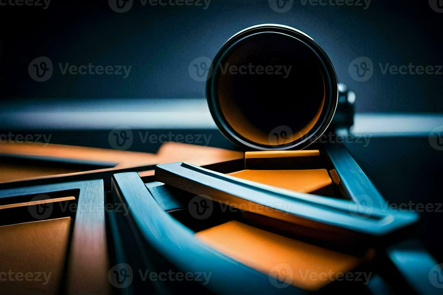 a close up of a speaker on a table. AI-Generated photo