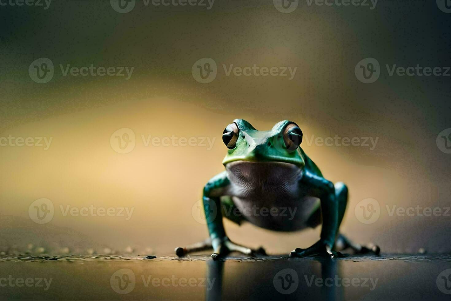 a frog is standing on a dark surface. AI-Generated photo