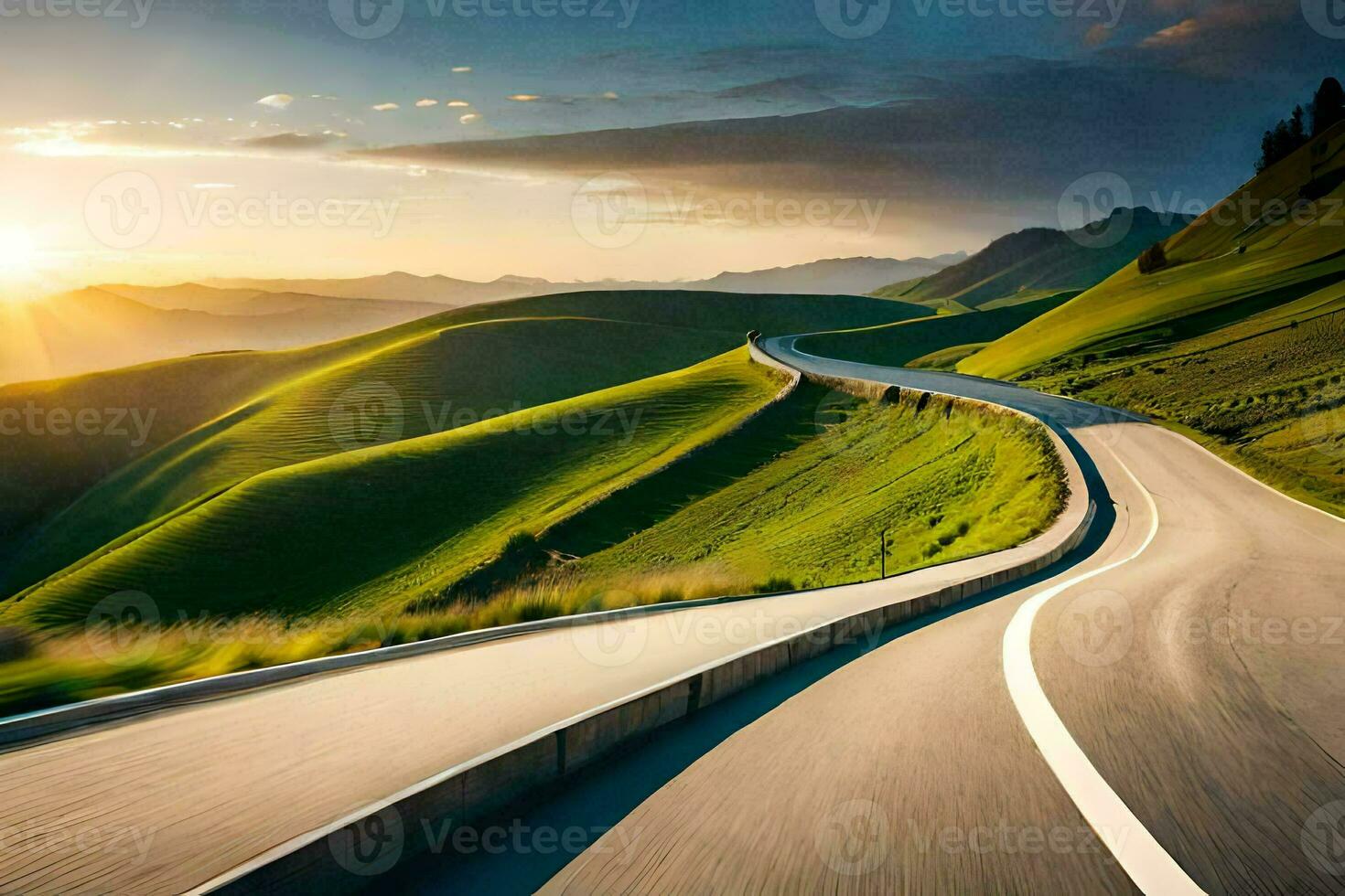 a winding road in the mountains. AI-Generated photo