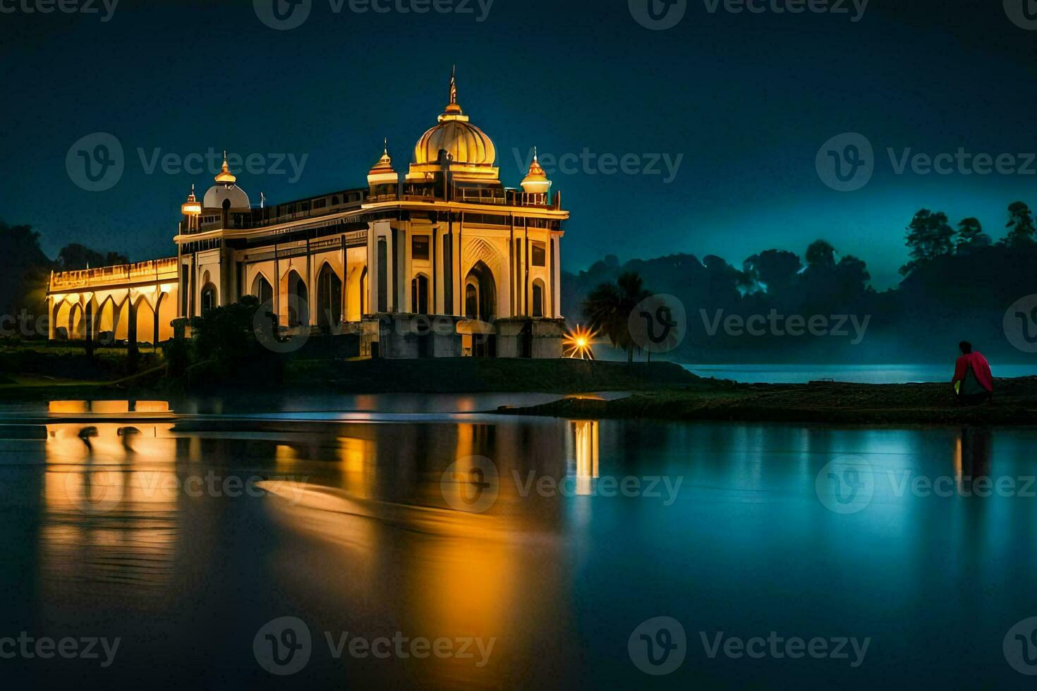 the night view of a temple in india. AI-Generated photo