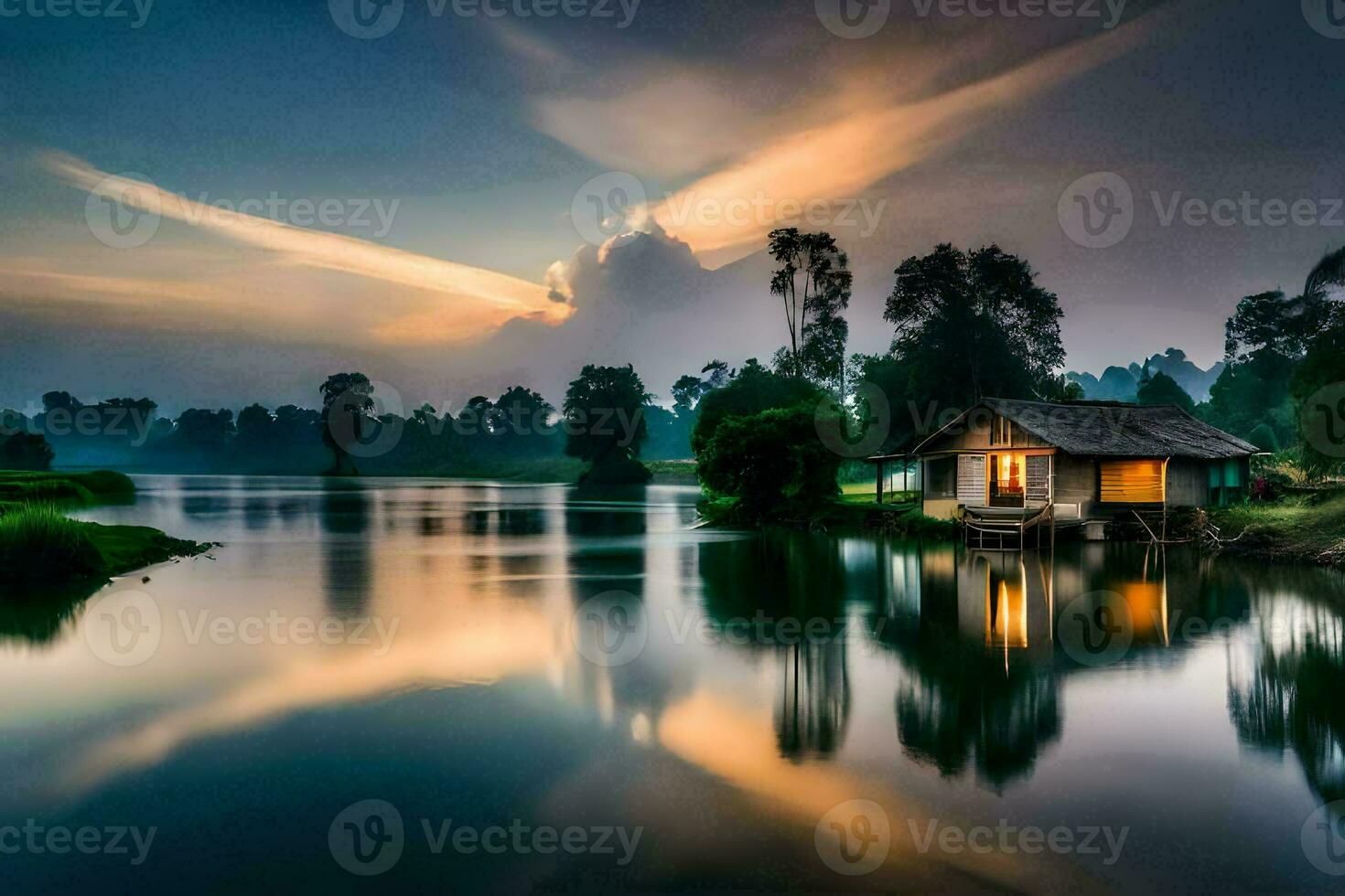 the house on the lake. AI-Generated photo