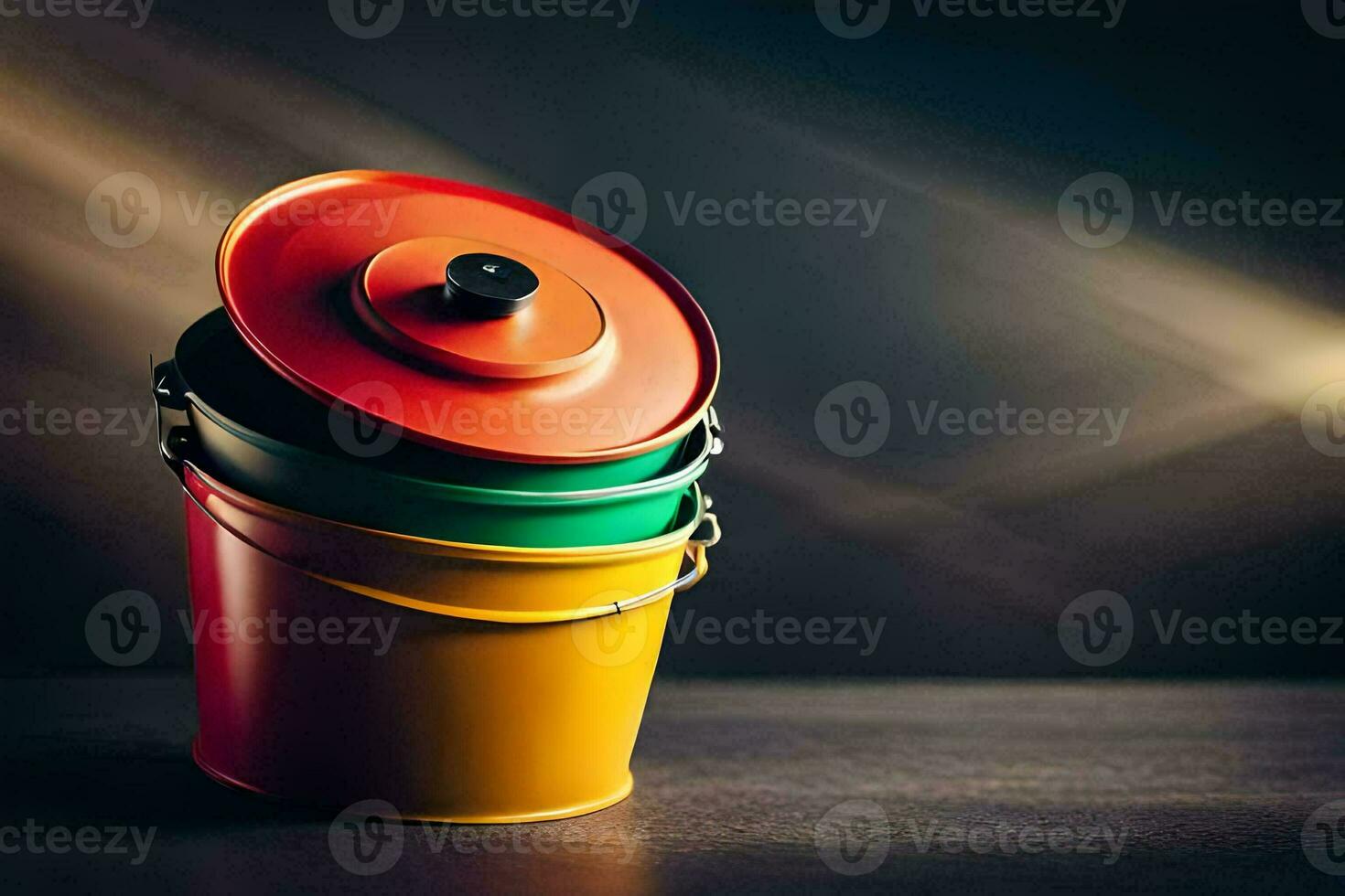 a colorful bucket with a lid on top. AI-Generated photo