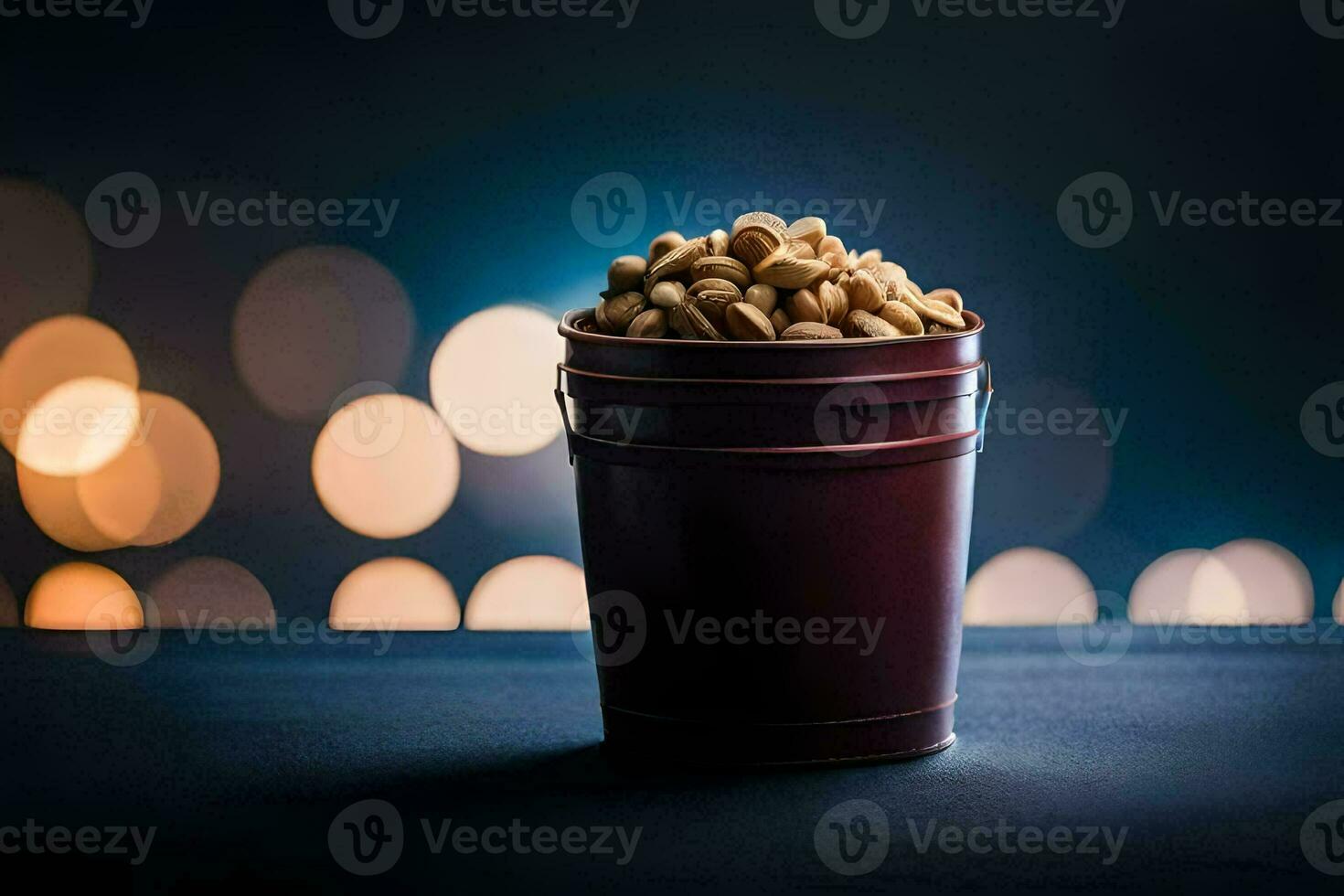 peanuts in a bucket on a dark background. AI-Generated photo