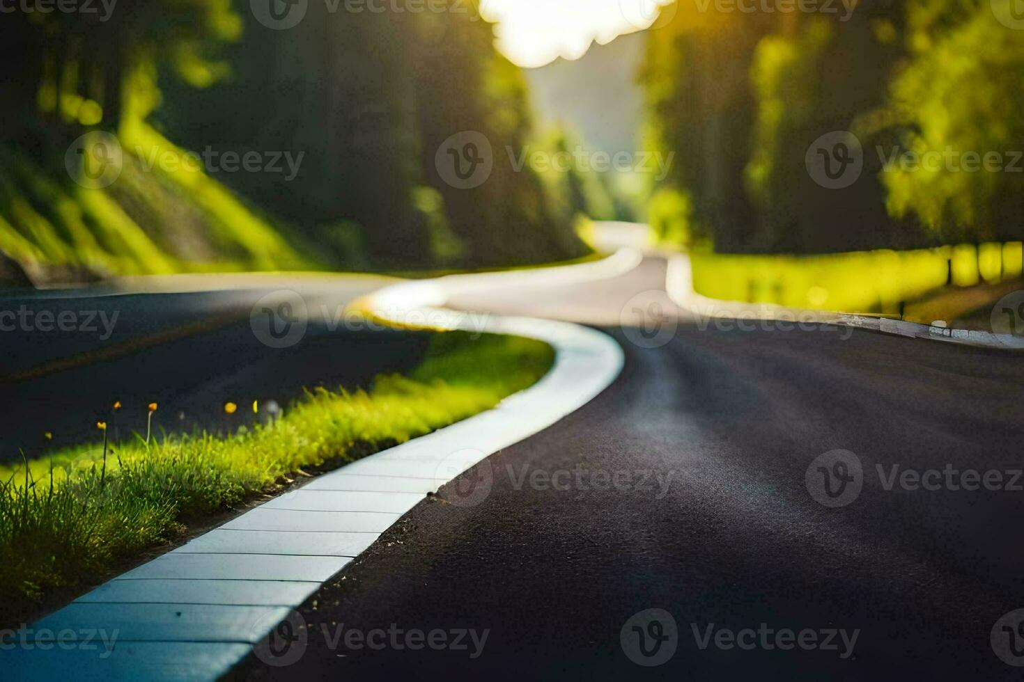 a road with a curve in the middle of it. AI-Generated photo