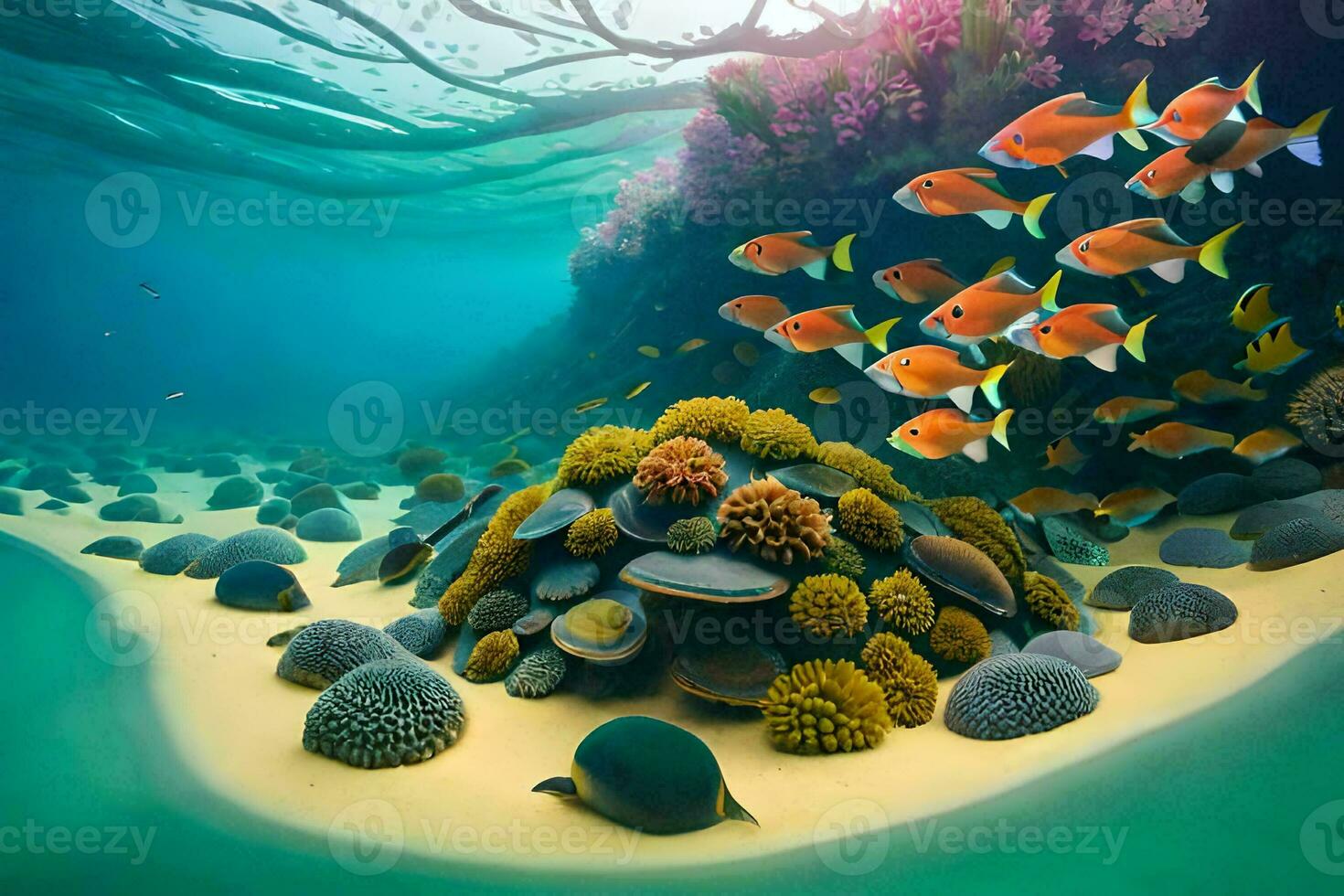 a coral reef with fish swimming around it. AI-Generated photo