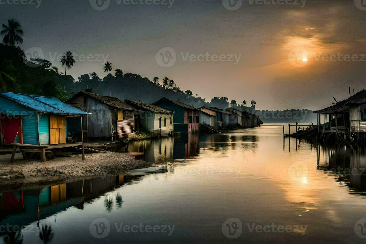 a river in the morning. AI-Generated photo