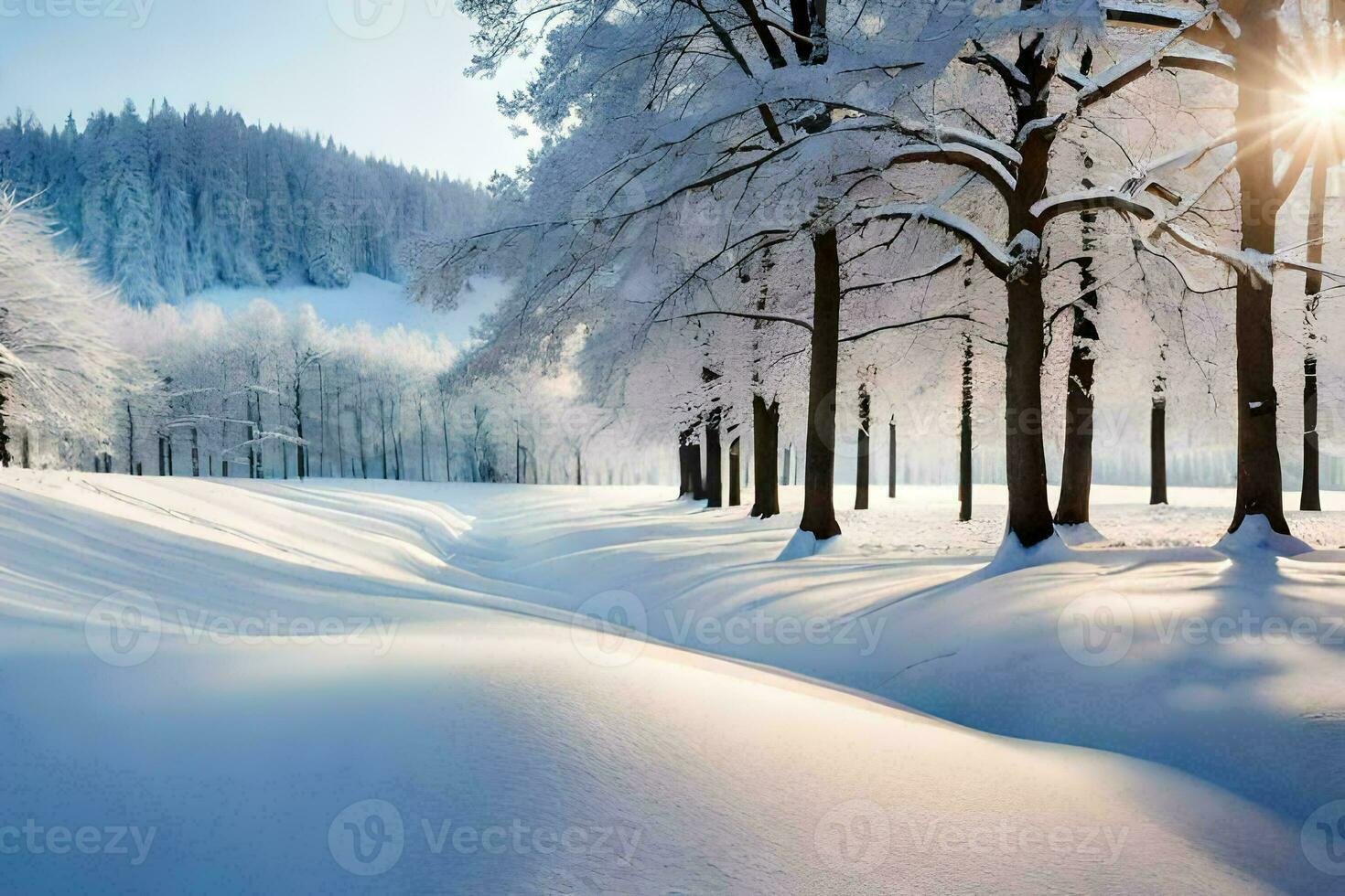 snow covered trees in the forest. AI-Generated photo
