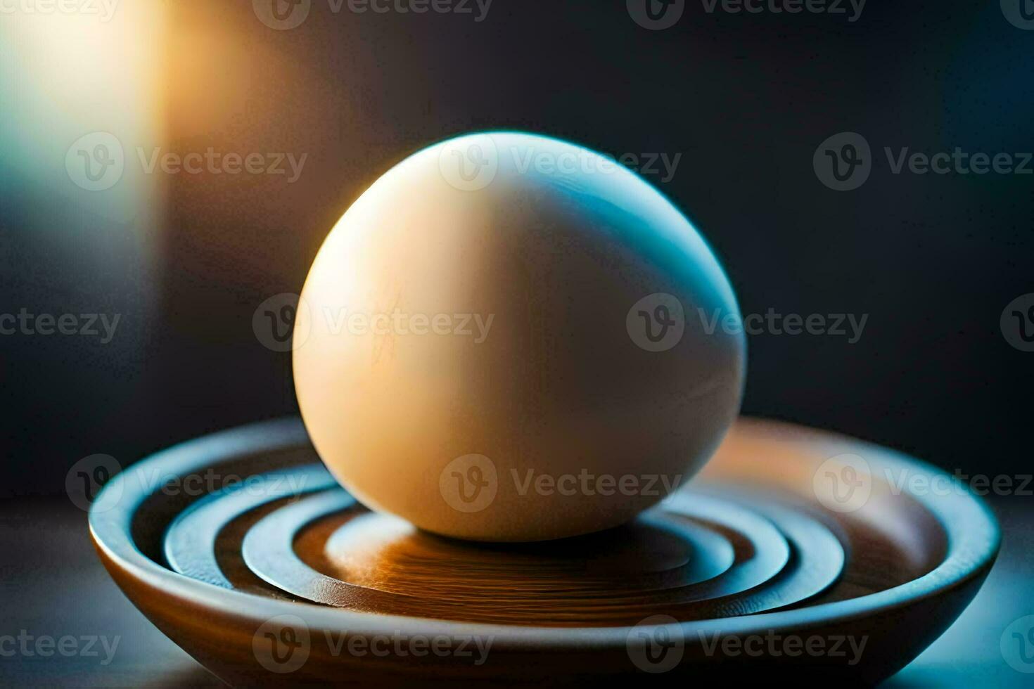 an egg on a wooden plate. AI-Generated photo