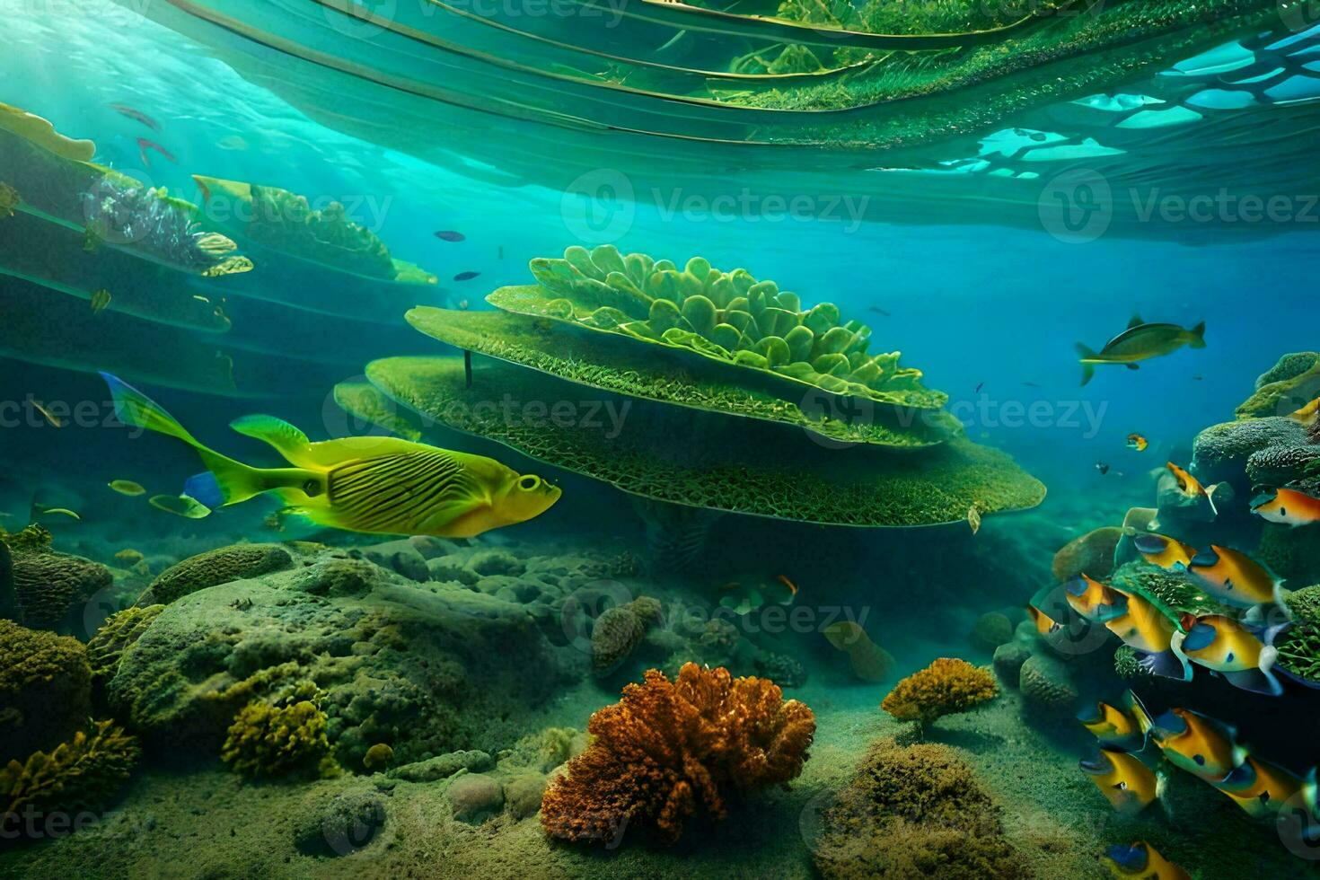 a coral reef with fish and other underwater plants. AI-Generated photo