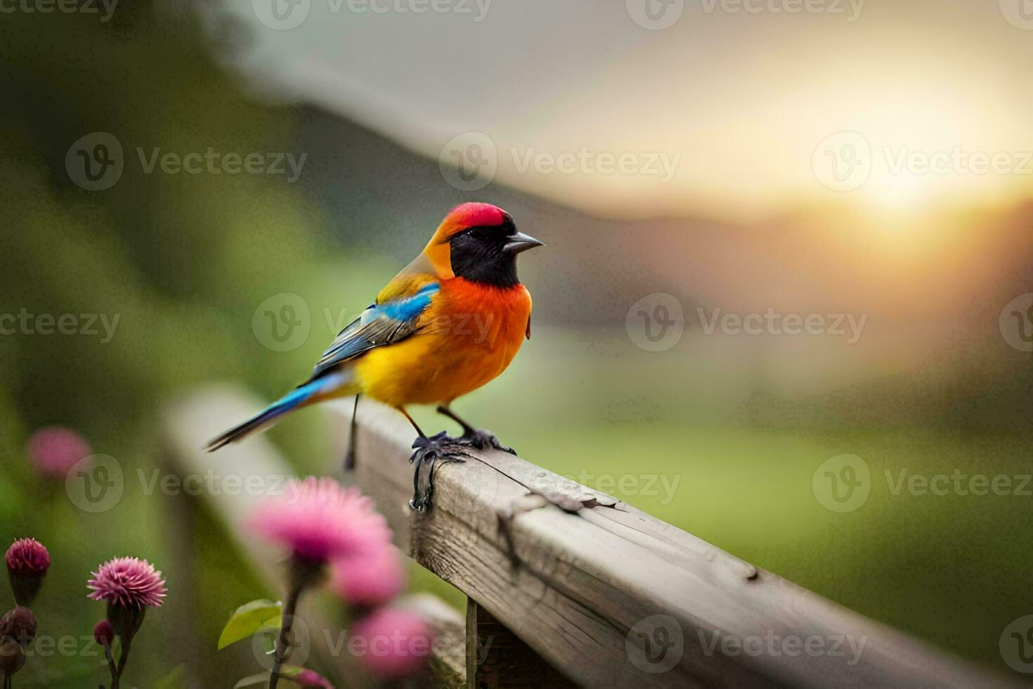 foto fondo de pantalla el cielo, pájaro, flores, atardecer, el pájaro, el sol, el pájaro. generado por ai