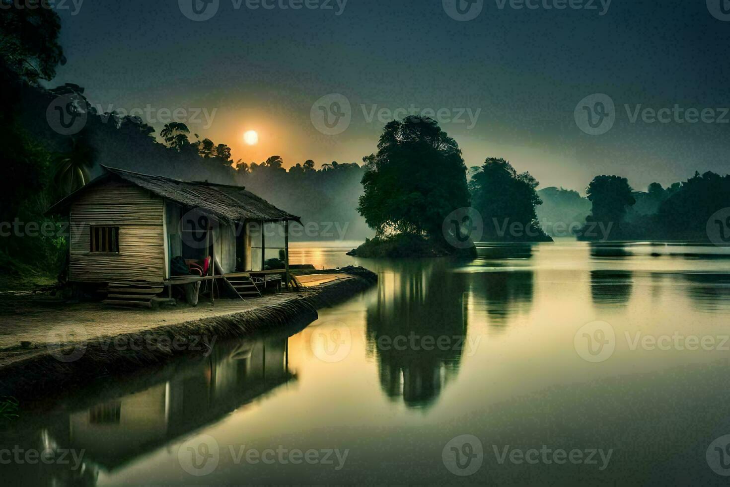 the house on the river. AI-Generated photo