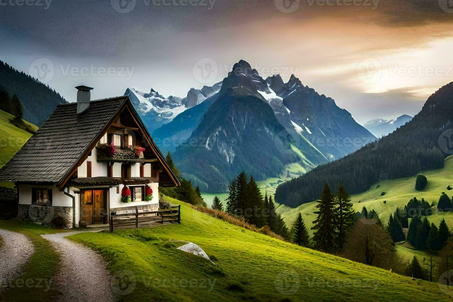 the house in the mountains. AI-Generated photo