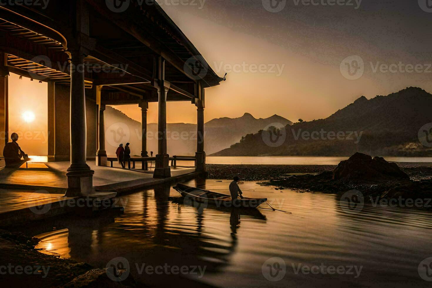 sunset at the lake. AI-Generated photo