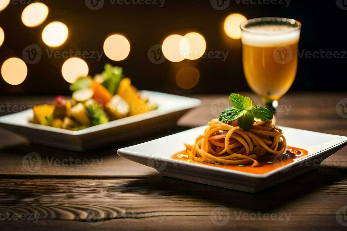 spaghetti and a glass of wine. AI-Generated photo