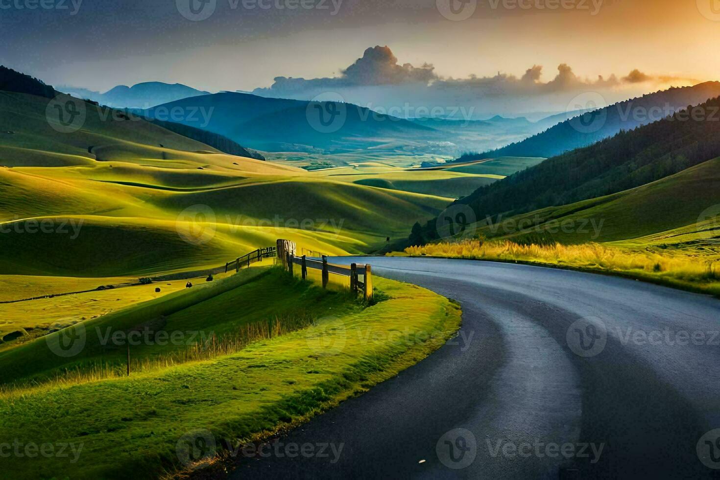 the road to the sunset. AI-Generated photo