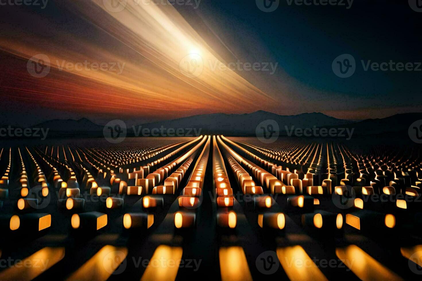 a long exposure photograph of a field of lights. AI-Generated photo