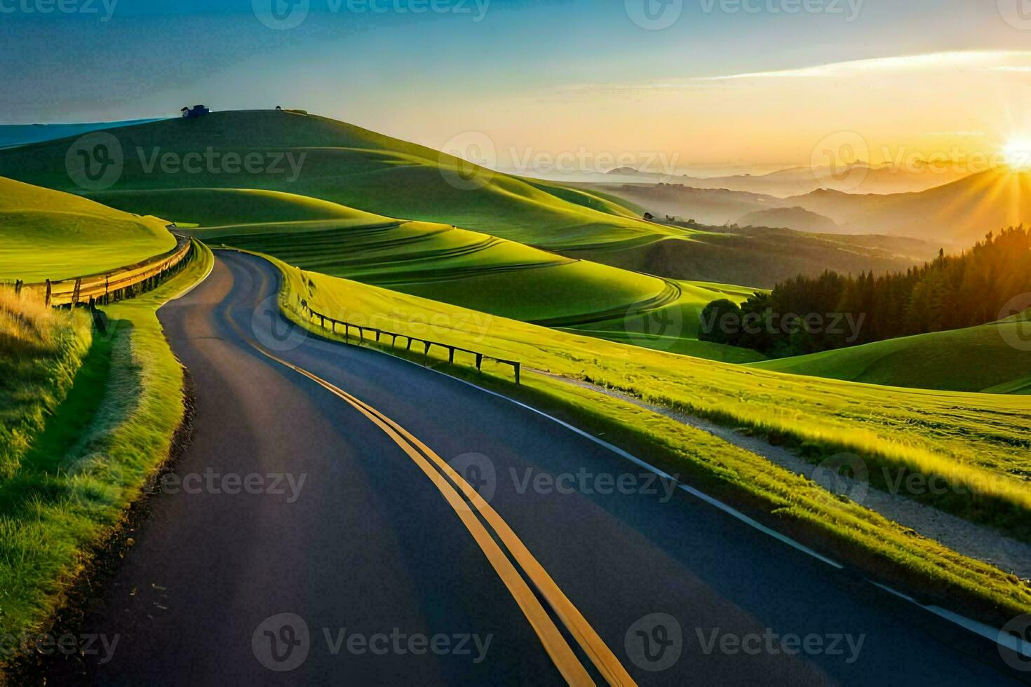 the road to the sunset. AI-Generated photo