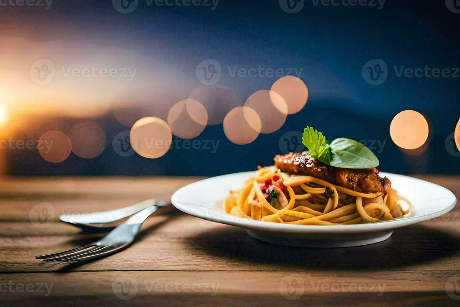 spaghetti with meat and sauce on a plate. AI-Generated photo