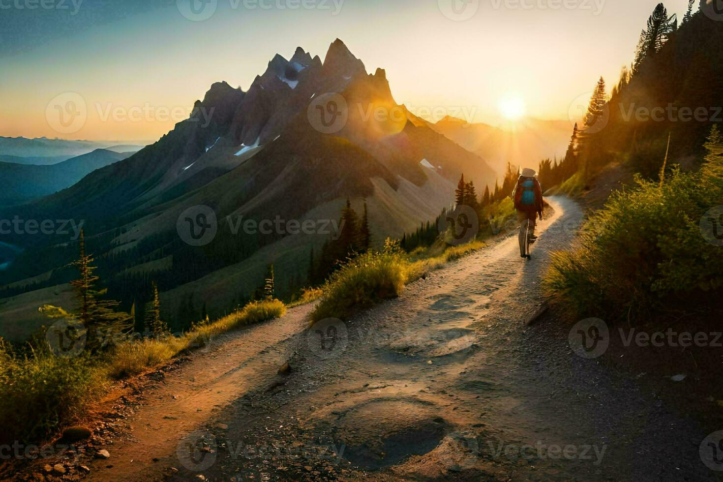 the sun rises over the mountains in the background. AI-Generated photo